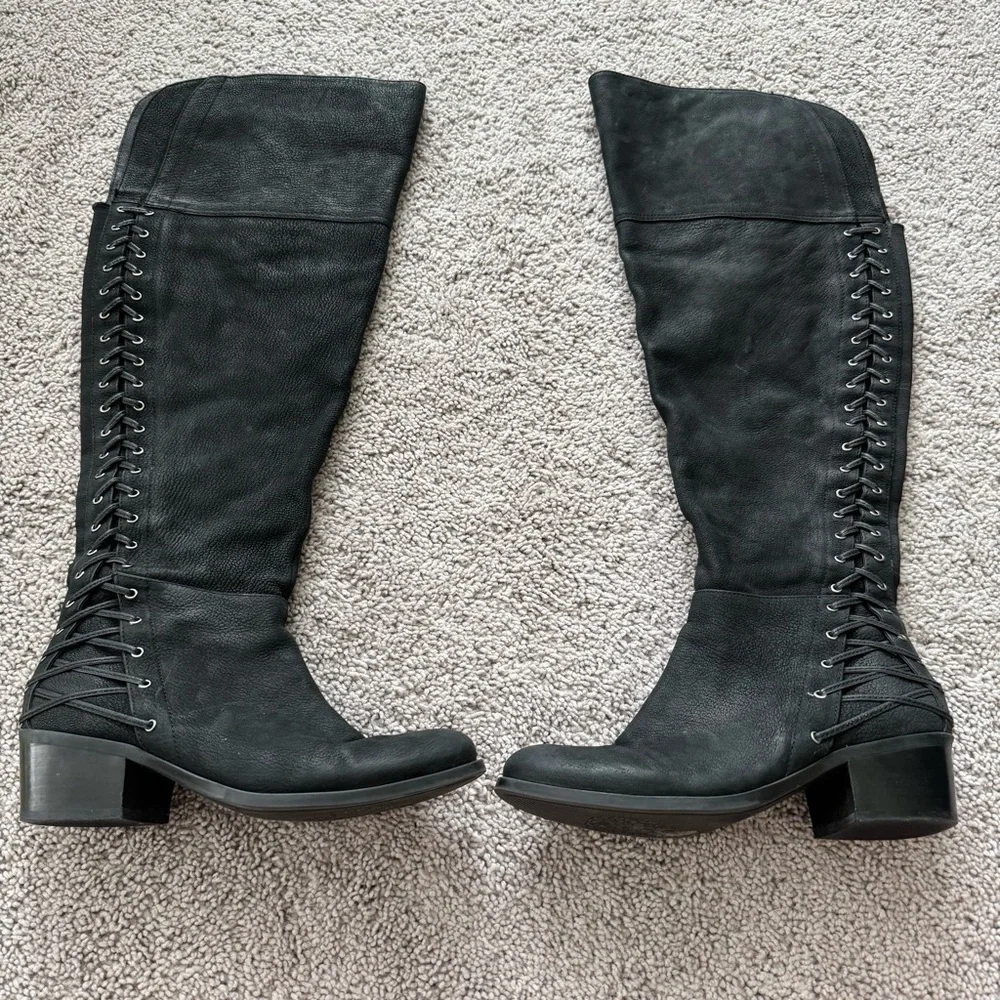 Vince Camuto‎ Black Over Knee Riding Boots Size 7.5 Bolina Pebbeled Leather